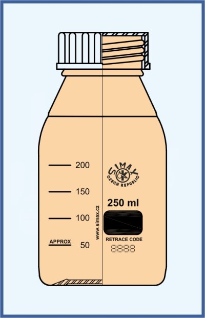 Reagenční lahev dle DIN - s modrým uzávěrem odolným do 140°C - závit GL 45 - hnědé sklo