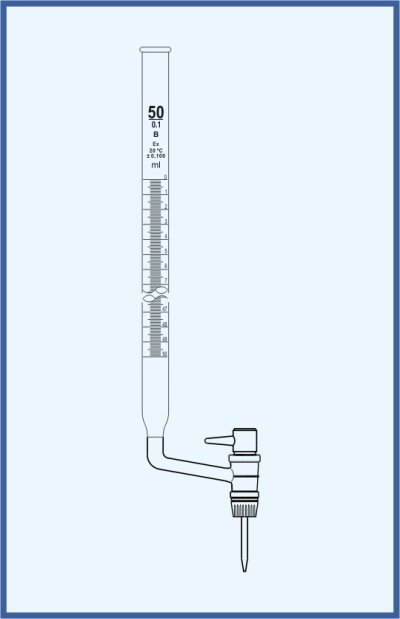 Burettes straight form, QUALICOLOR - lateral key - lateral PTFE key, class B