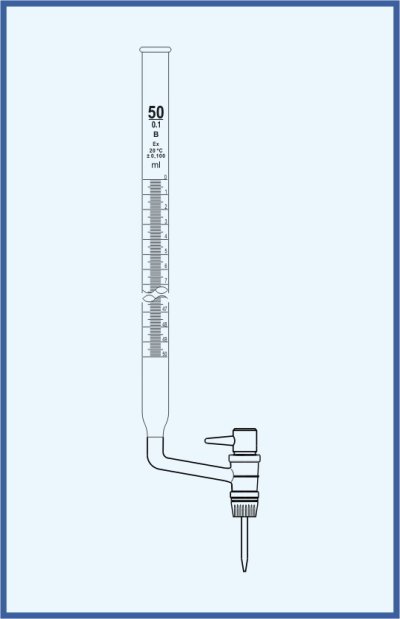 Burettes straight form, QUALICOLOR - lateral key - lateral PTFE key, class B