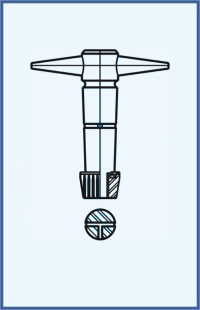 Stopcocks, valve and keys - PTFE key with 3 way boring for 3 way stopcocks including O Ring, nut and washer