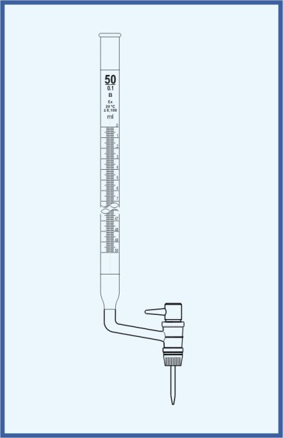 Burettes straight form, QUALICOLOR - lateral key - lateral PTFE key, with Schellbach stripe, class B