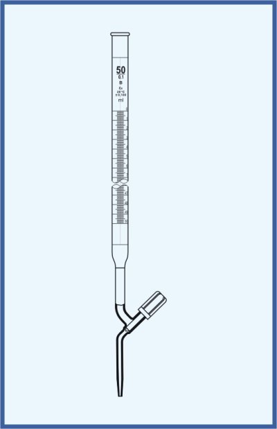 Burettes straight form, QUALICOLOR - with straight PTFE valve - with Schellbach stripe, class B