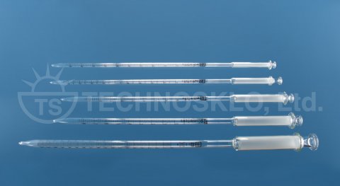 One-mark pipette, enlarged form, class B, with glass pistonGraduated pipette, class B, with glass piston