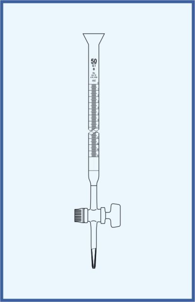 Burettes with conical cup, QUALICOLOR - with straight stopcock - glass key, with Schellbach stripe, class B
