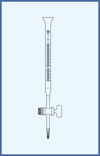 Burettes with conical cup, QUALICOLOR - with straight stopcock - glass key, with Schellbach stripe, class B