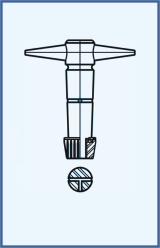 PTFE key with 3 way boring for 3 way stopcocks including O Ring, nut and washer