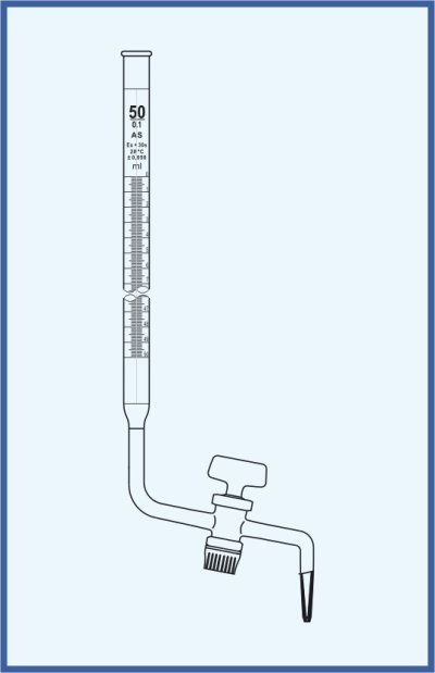 Burettes straight form, QUALICOLOR - with lateral stopcock - glass key, with Schellbach stripe, class AS