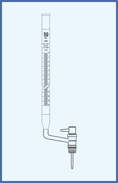 Burettes straight form, QUALICOLOR - lateral key - lateral PTFE key, with Schellbach stripe, class AS