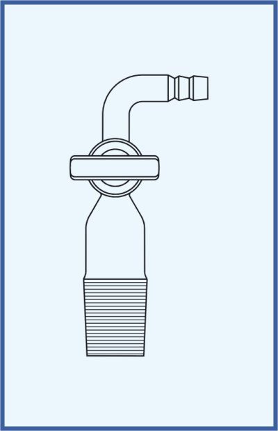 Stopcocks, valve and keys - single way stopcock with SJ and bended hose connection, with glass key 14,5 mm