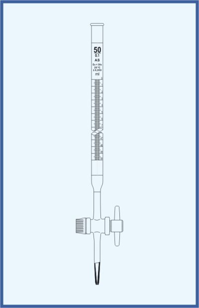 Burettes straight form, QUALICOLOR - with straight stopcock - PTFE key, with Schellbach stripe, class AS