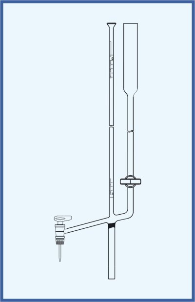 Microburettes according to Bang - with lateral stopcock, lateral glass key, with intermediate stopcock with glass key, with Schellbach stripe, class AS