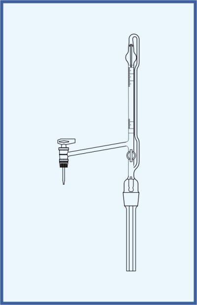 Automatic burettes according to Pellet - lateral key, QUALICOLOR - lateral glass key, with intermediate stopcock with glass key, with Schellbach stripe, class AS