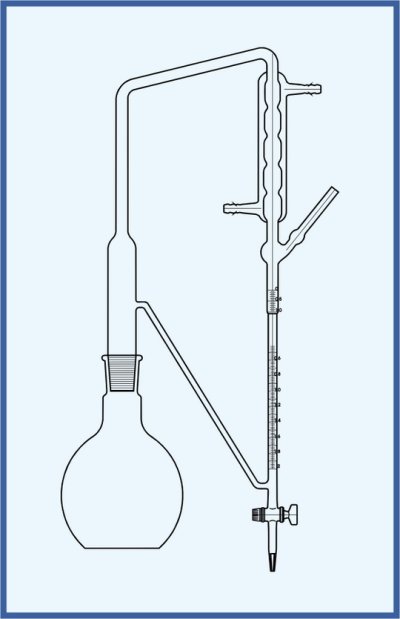 Apparatus for determination of volatile oil in drugs - with accessories