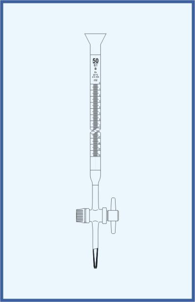 Bürette mit trichterförmiger Mündung, QUALICOLOR - mit Einweghahn - PTFE Küken, mit Schellbach-Streifen, Klasse B