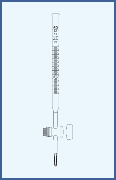 Burettes straight form, QUALICOLOR - with straight stopcock - glass key, class AS