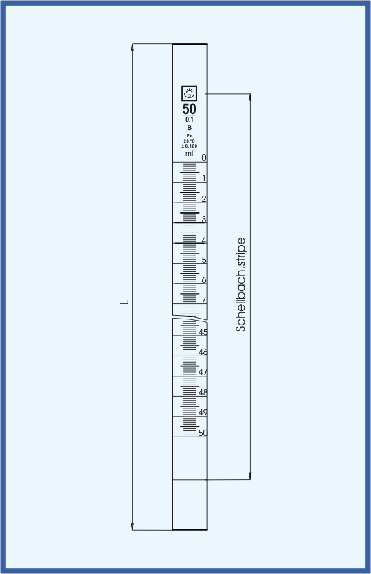 Burette tubes with printing, with Schellbach stripe, class B